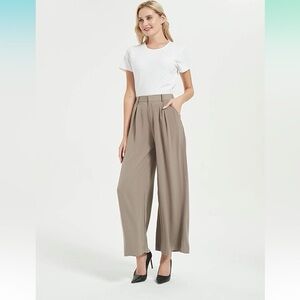 Tronjori Wide Leg Pants In Mocha Size Medium High Waisted Palazzo Pleated Flowy
